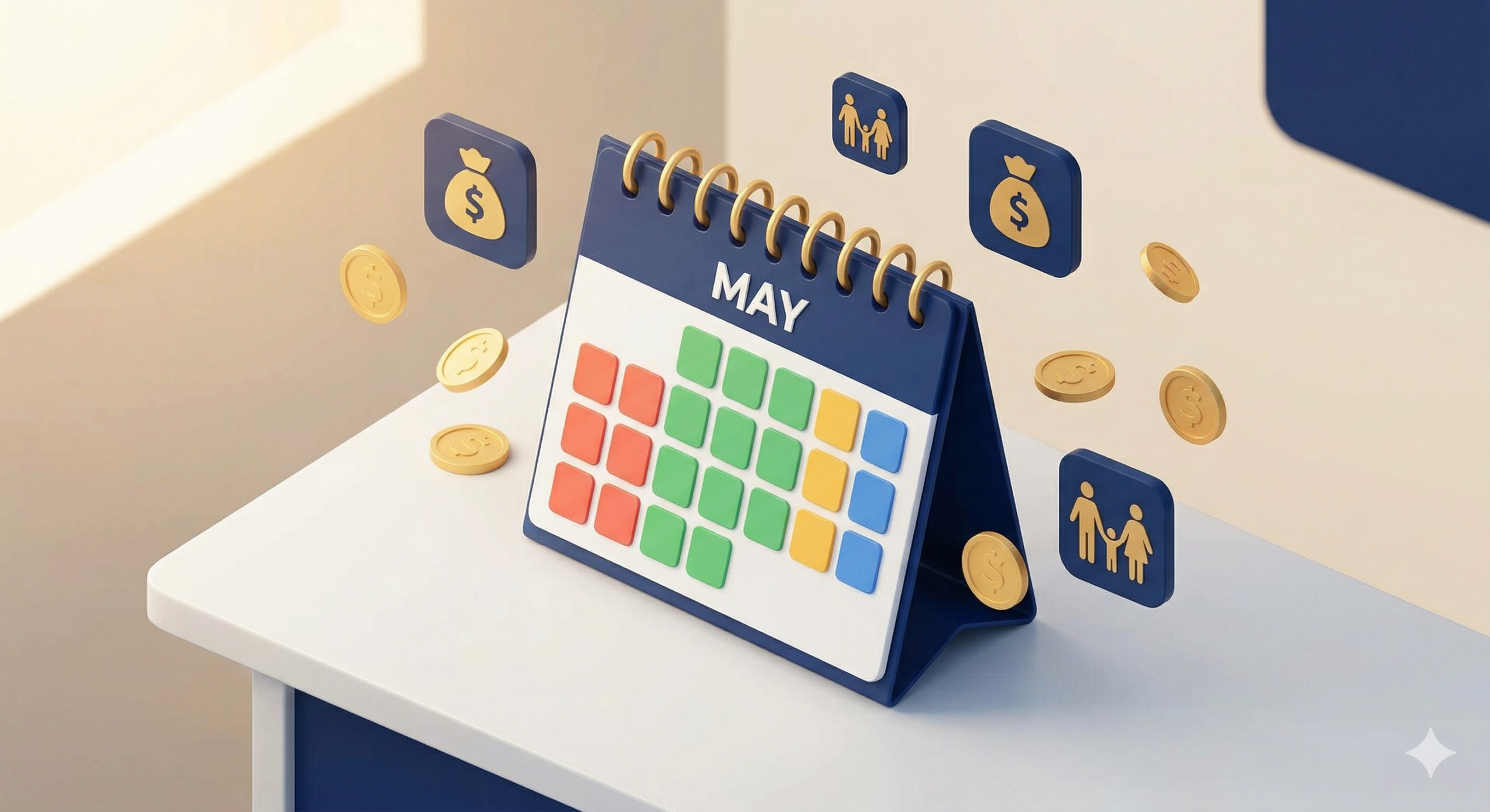 2026년 근로장려금 신청 조건을 확인하고 5월 정기신청을 준비하는 비즈니스 일러스트