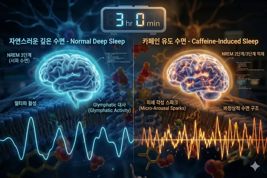 카페인 섭취 시 수면 구조의 변화 데이터