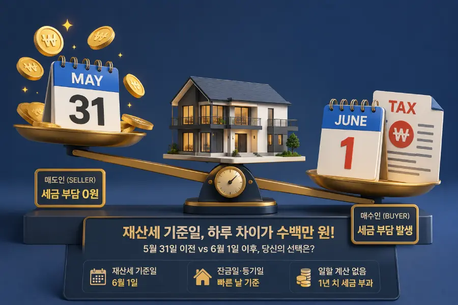 2026년 재산세 기준일 전후 매도인과 매수인의 잔금 선택 유불리 가이드 도식화